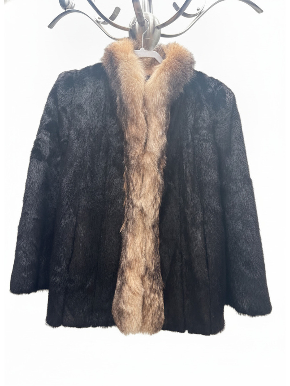 Vintage Miller’s Furs Mink & Fox Fur Jacket Brown Black Tan